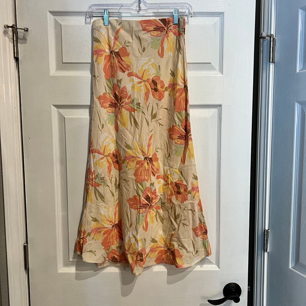Sunland 17 Midi Skirt Polyester Faux Linen Tropical Floral Boho